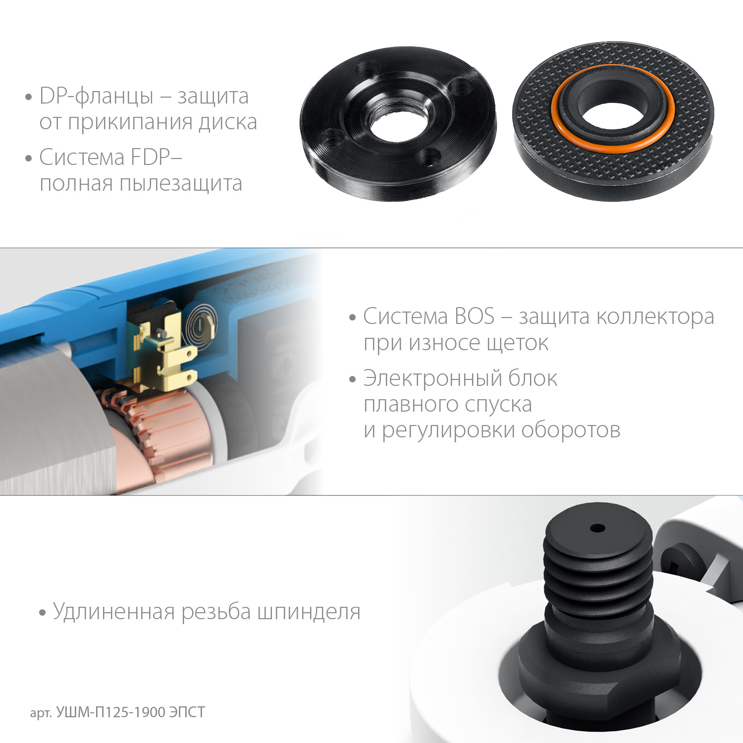 УШМ (Болгарка) с регулировкой оборотов, 125 мм УШМ-П125-1900 ЭПСТ