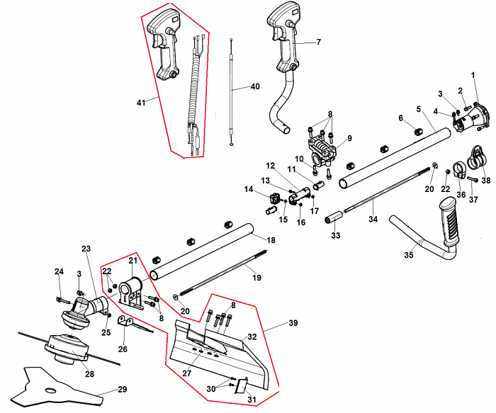 4 РЕДУКТОР - КОЖУХ - ВАЛ - ШТАНГА -ТОРОС ГАЗА  ТРИММЕР CHAMPION Т275