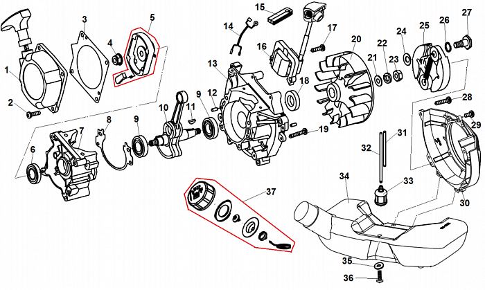 2 КОЛЕНВАЛ - МАХОВИК - МАГНЕТО - СЦЕПЛЕНИЕ ТРИММЕР CHAMPION Т447-2