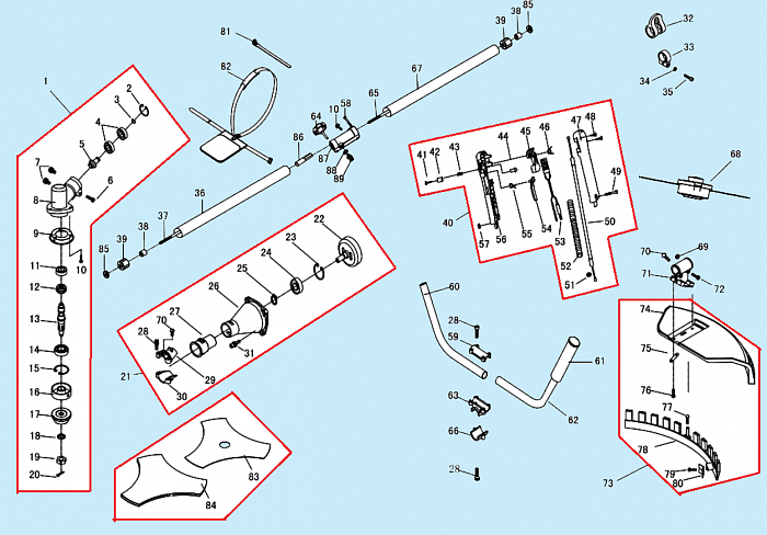 2 ВАЛ - ШТАНГА -ТОРОС ГАЗА - РЕДУКТОР - КОЖУХ ТРИММЕР CHAMPION Т516