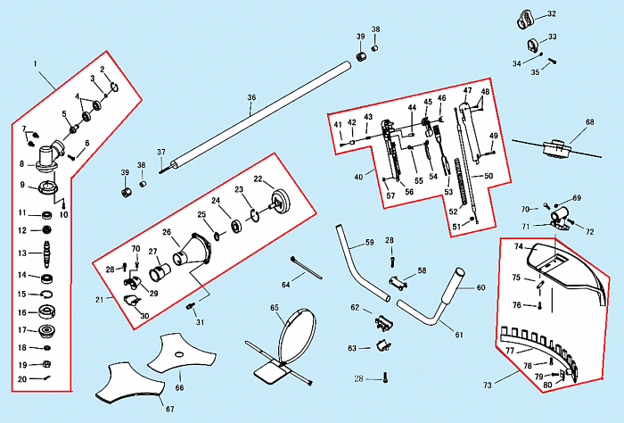 2 ВАЛ - ШТАНГА -ТОРОС ГАЗА - РЕДУКТОР - КОЖУХ ТРИММЕР CHAMPION Т517