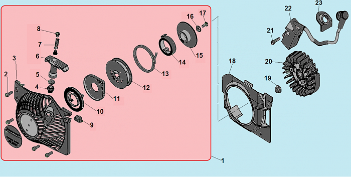 5 СТАРТЕР - МАХОВИК - МАГНЕТО - БЕНЗОПИЛА CHAMPION 256-18