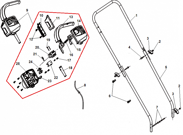 1 РУЧКА - ВЫКЛЮЧАТЕЛЬ ГАЗОНОКОСИЛКА ЭЛЕКТРИЧЕСКАЯ CHAMPION EM3211
