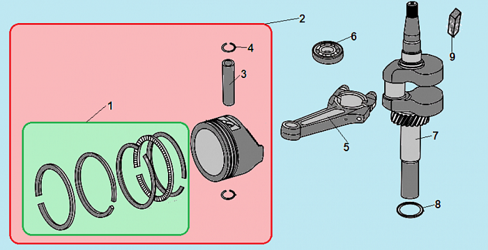 9 ПОРШЕНЬ -ЦИЛИНДР -КОЛЕНВАЛ- КОЛЬЦА КУЛЬТИВАТОР CHAMPION ВC5602 до 2018 ГОДА