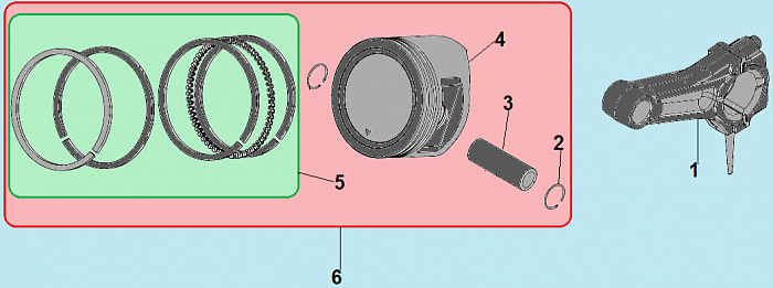 6 ПОРШЕНЬ -ЦИЛИНДР -КОЛЕНВАЛ- КОЛЬЦА МОТОПОМПА CHAMPION GP55
