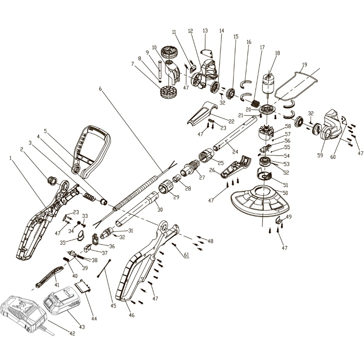 Аккумуляторный триммер, 1 АКБ (2 Ач) ТА-185-21