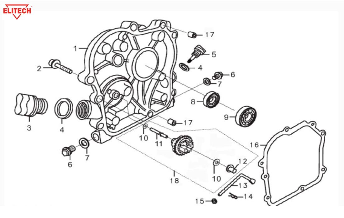 ЗАПЧАСТИ ДЛЯ МОТОПОМПЫ БЕНЗИНОВОЙ ELITECH МБ 200 Д 40 (КРЫШКА КАРТЕРА)