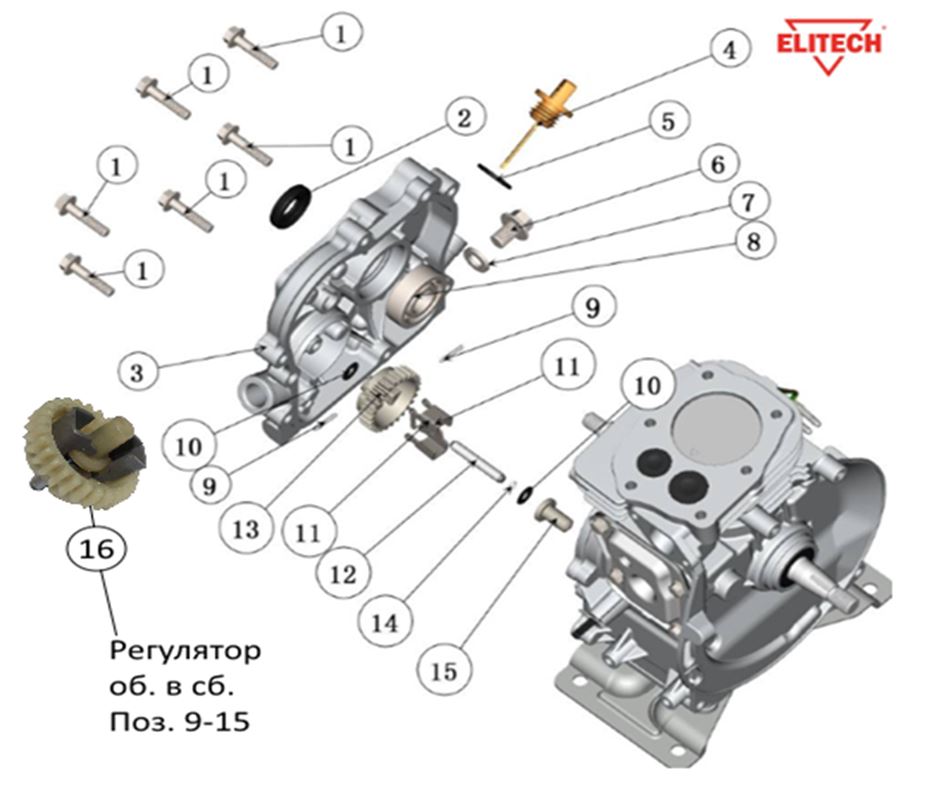 ЗАПЧАСТИ ДЛЯ МОТОПОМПЫ БЕНЗИНОВОЙ ELITECH МБ 210 Д 40 (КРЫШКА КАРТЕРА)