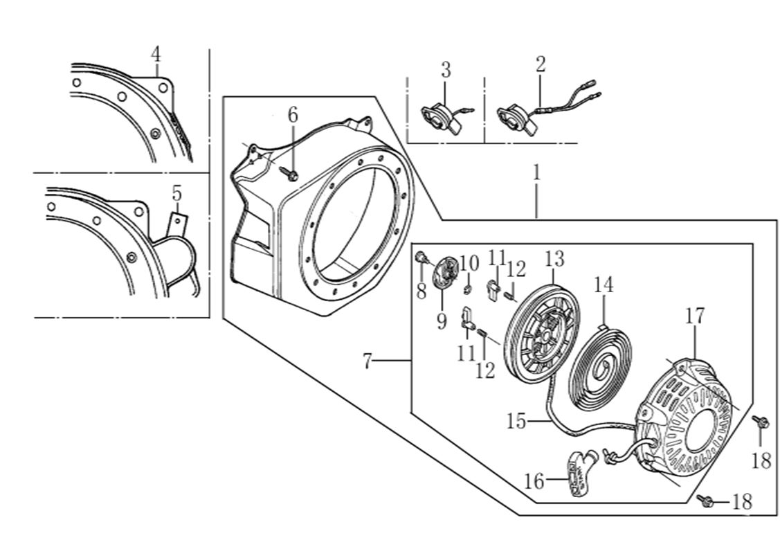 ЗАПЧАСТИ ДЛЯ МОТОПОМПЫ БЕНЗИНОВОЙ ELITECH МБ 500 Д 50 В (СТАРТЕР РУЧНОЙ)