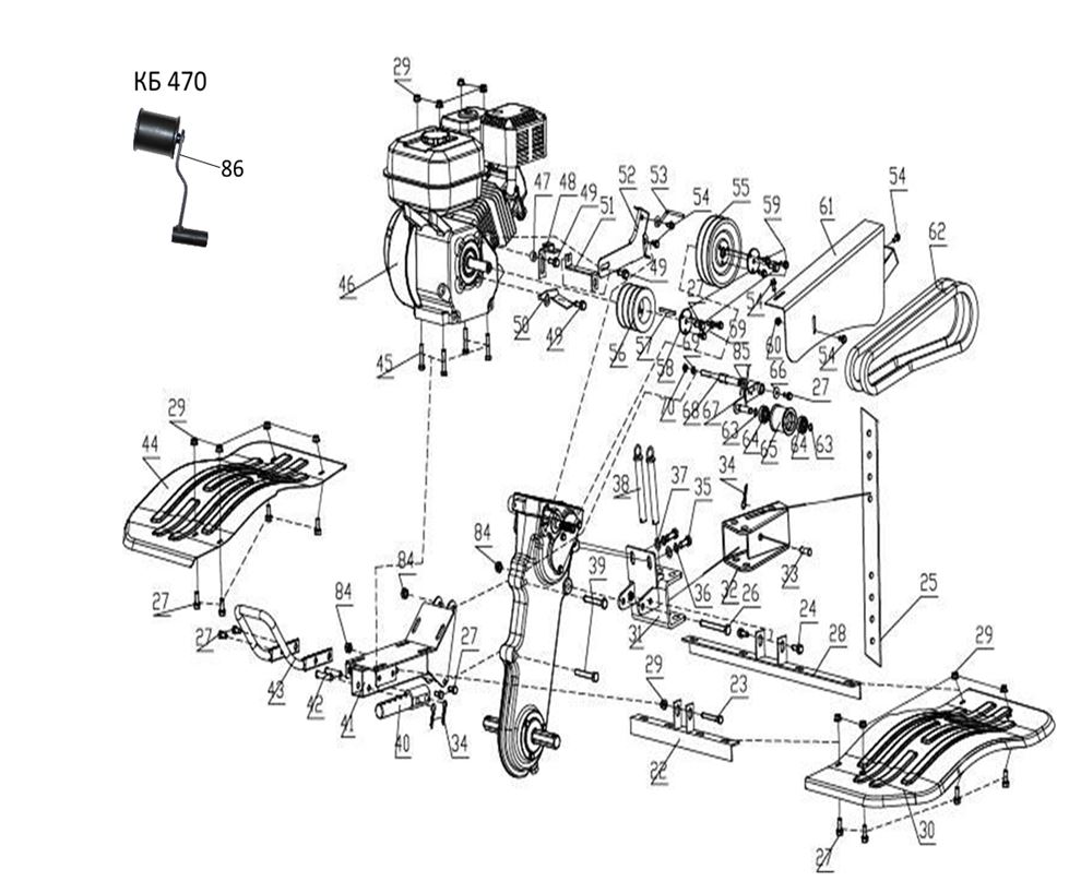 ЗАПЧАСТИ ДЛЯ КУЛЬТИВАТОРА БЕНЗИНОВОГО ELITECH КБ 470 (СИСТЕМА ПРИВОДА)