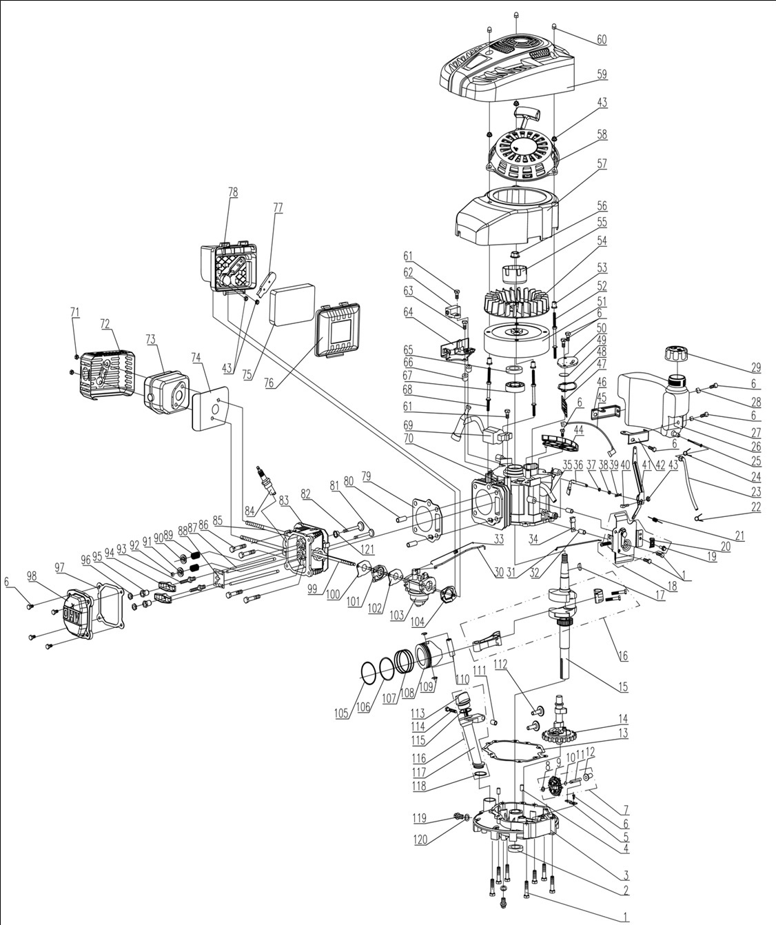ЗАПЧАСТИ ДЛЯ ГАЗОНОКОСИЛКИ БЕНЗИНОВОЙ ELITECH К 4000B (ДВИГАТЕЛЬ)