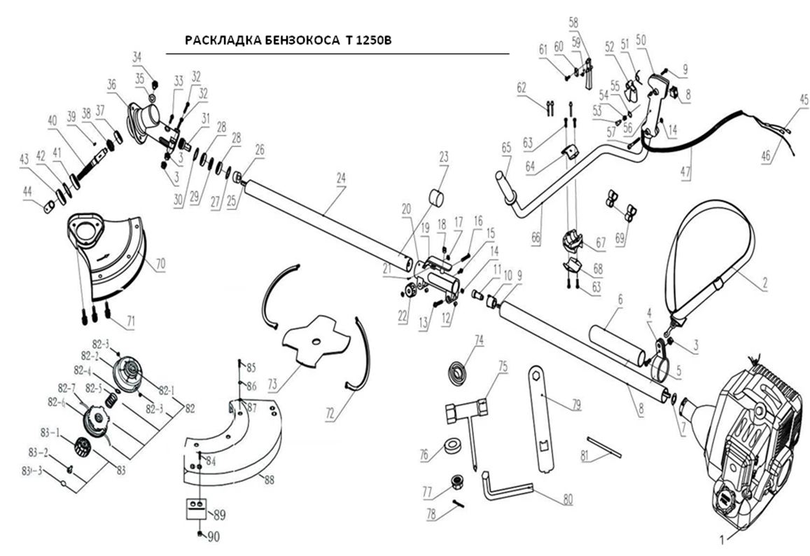ЗАПЧАСТИ ДЛЯ ТРИММЕРА БЕНЗИНОВОГО ELITECH Т 1250В (ДО 2015 ГОДА) (ОБЩАЯ)