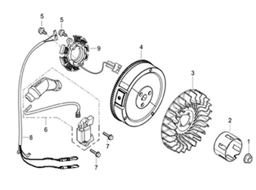 ЗАПЧАСТИ ДЛЯ ДВИГАТЕЛЯ LC170FDS (МАХОВИК, КАТУШКА ЗАЖИГАНИЯ, КРЫЛЬЧАТКА)