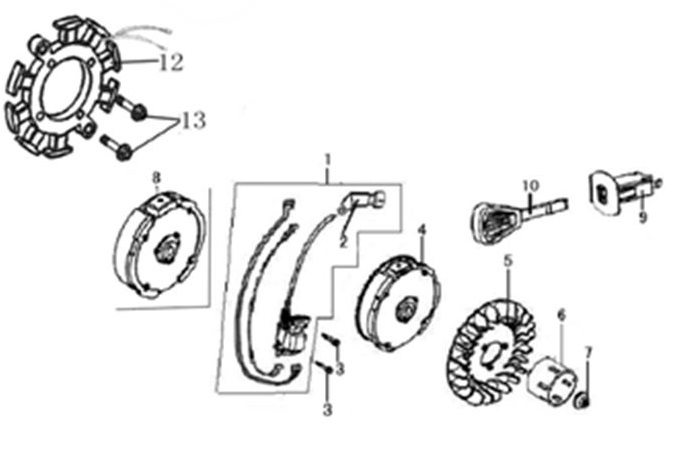 ЗАПЧАСТИ ДЛЯ ДВИГАТЕЛЯ LC170FDS (МАХОВИК, КАТУШКА ЗАЖИГАНИЯ, КРЫЛЬЧАТКА)