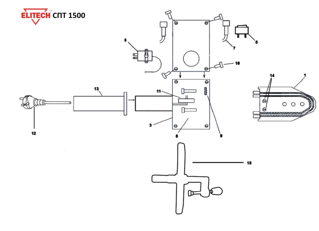 ЗАПЧАСТИ ДЛЯ АППАРАТА ДЛЯ СВАРКИ ПЛАСТИКОВЫХ ТРУБ ELITECH СПТ 1500
