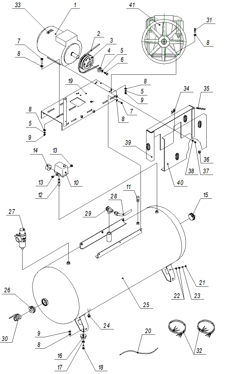 ЗАПЧАСТИ ДЛЯ КОМПРЕССОРА ПОРШНЕВОГО ELITECH KP500/АВ998/7.5T (КАТАЛОГ ОБЩЕГО ВИДА)