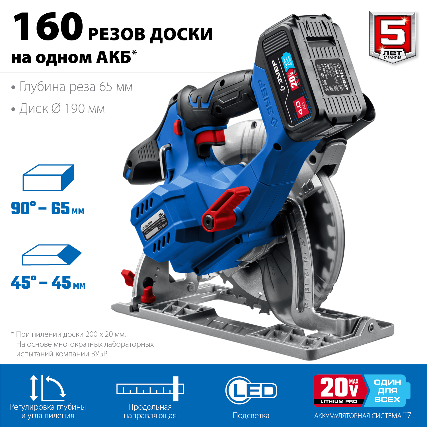 Бесщеточная пила циркулярная, 1 АКБ (4 Ач), в коробке CPB-190-41