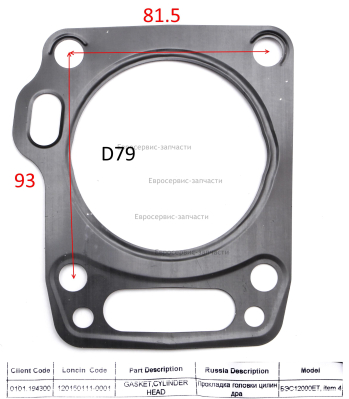 Прокладка головки цилиндра 120150111-0001 БЭС12000ЕТ