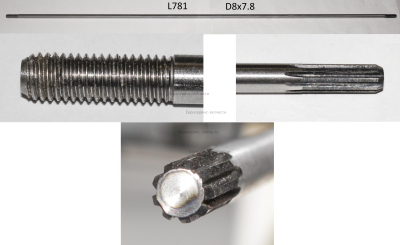 Вал штанги верхней кованый, L782, d8, М8, 9 шлицов. T.BCD43-4. БТ 26.33.43.52